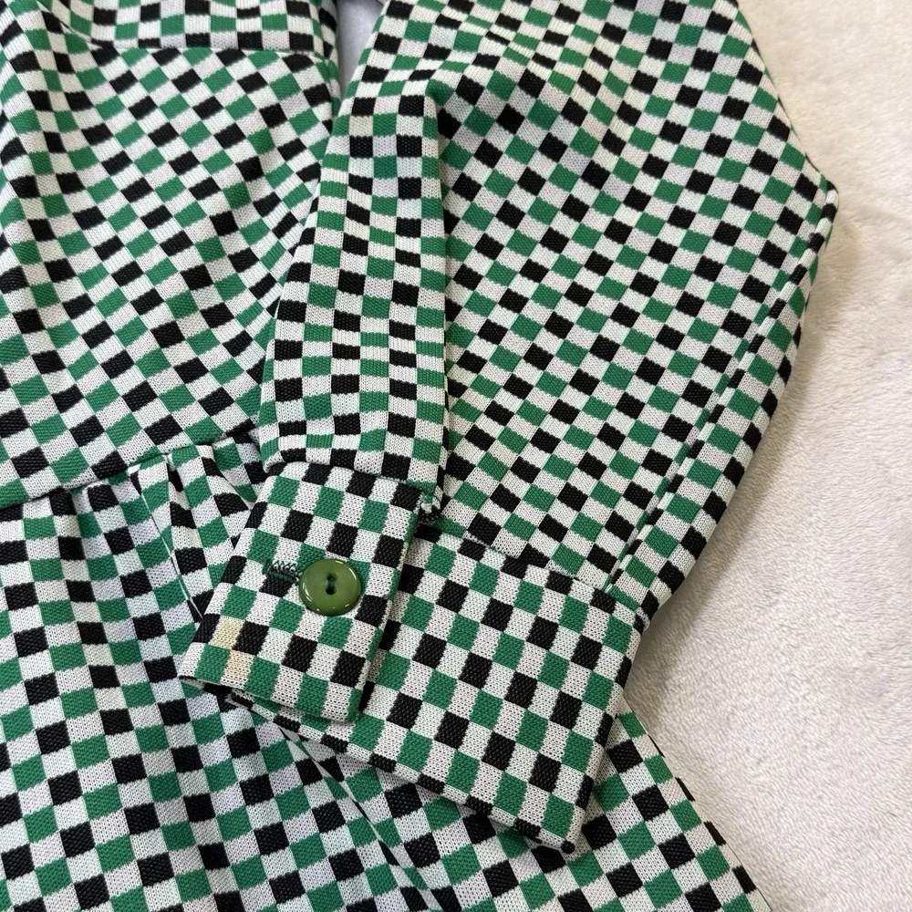Vintage 70s Checkerboard Midi Dress Green Black Mod Disco Retro Boho - Picture 16 of 16